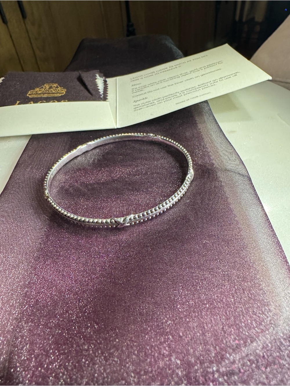 LAGOS Sterling Silver Beaded Bangle with X-Accent - Silver 925 MX Station Caviar
